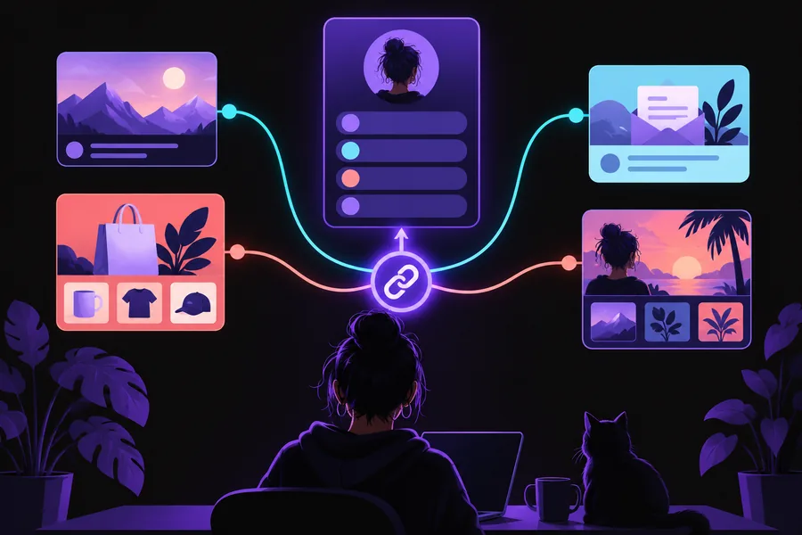 Illustration of social content directing a viewer toward a profile
